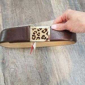 Oscar de la Renta Brown Belt with Leopard Print Buckle